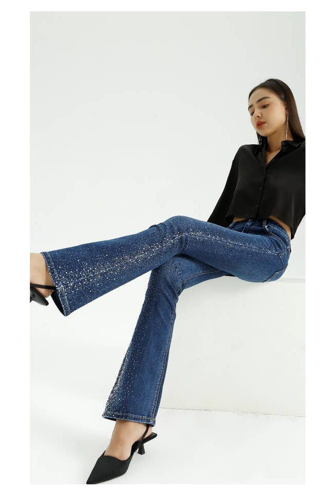 High Waist Flare Jeans with Rhinestone Details-Jeans-Krush Kandy, Women's Online Fashion Boutique Located in Phoenix, Arizona (Scottsdale Area)