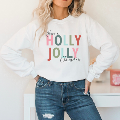 PRE ORDER Christmas Sweatshirt Holly Jolly-Graphic Tees-Krush Kandy, Women's Online Fashion Boutique Located in Phoenix, Arizona (Scottsdale Area)