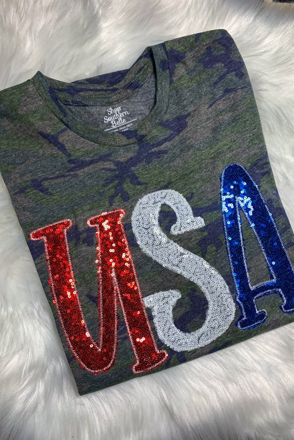USA Patriotic 4th of July Tee, Camo-Graphic Tees-Krush Kandy, Women's Online Fashion Boutique Located in Phoenix, Arizona (Scottsdale Area)