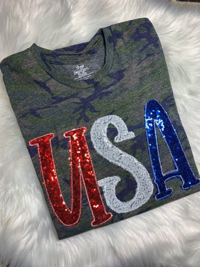 PREORDER USA Patriotic 4th of July Tee, Camo-Graphic Tees-Krush Kandy, Women's Online Fashion Boutique Located in Phoenix, Arizona (Scottsdale Area)