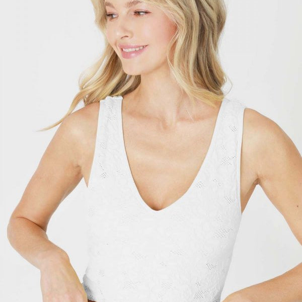 Front View. Lace V Neck Tank Top-Tanks-Krush Kandy, Women's Online Fashion Boutique Located in Phoenix, Arizona (Scottsdale Area)