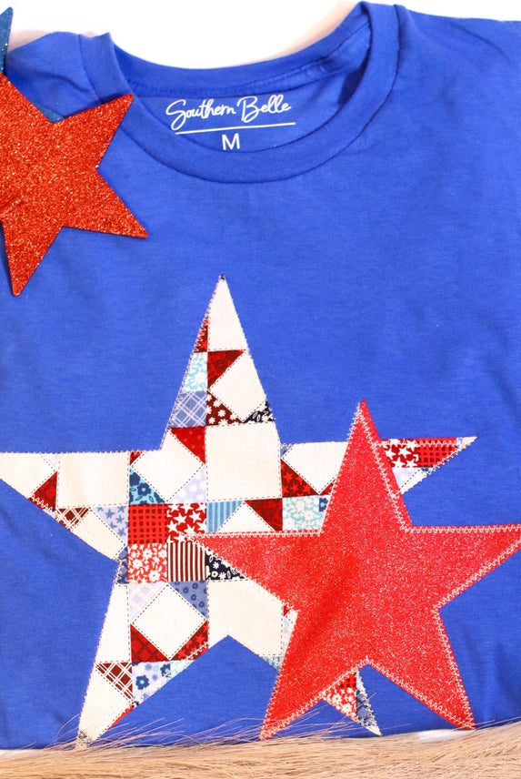 PREORDER Patchwork USA Patriotic Stars Tee-Graphic Tees-Krush Kandy, Women's Online Fashion Boutique Located in Phoenix, Arizona (Scottsdale Area)