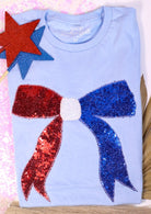 PREORDER Real Sequins Bow USA Patriotic 4th of July Short Tee-Graphic Tees-Krush Kandy, Women's Online Fashion Boutique Located in Phoenix, Arizona (Scottsdale Area)