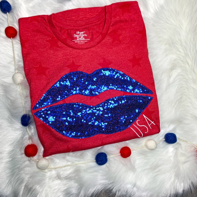 PREORDER USA Lips and Stars Patriotic 4th of July Tee-Graphic Tees-Krush Kandy, Women's Online Fashion Boutique Located in Phoenix, Arizona (Scottsdale Area)