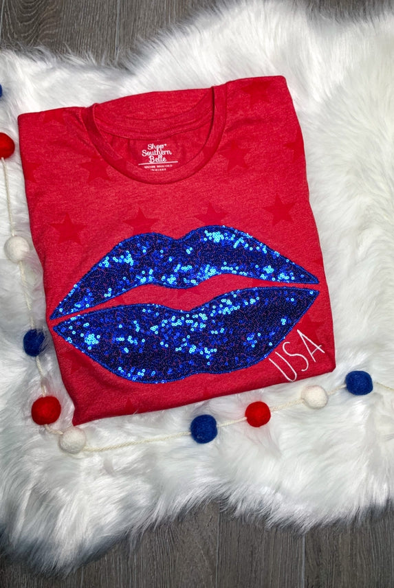 PREORDER USA Lips and Stars Patriotic 4th of July Tee-Graphic Tees-Krush Kandy, Women's Online Fashion Boutique Located in Phoenix, Arizona (Scottsdale Area)