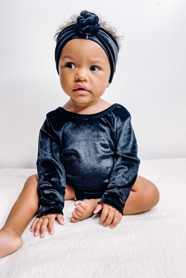 Hattie Bow Back Leotard - Black Velour: 3-6months-Kids-Krush Kandy, Women's Online Fashion Boutique Located in Phoenix, Arizona (Scottsdale Area)