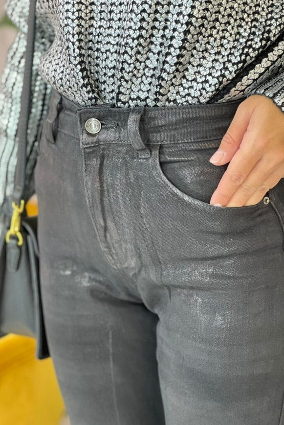 Metallic High Waist Boyfriend Jeans-Jeans-Krush Kandy, Women's Online Fashion Boutique Located in Phoenix, Arizona (Scottsdale Area)