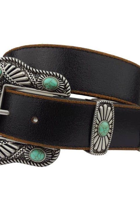Black Blue Stones view. Vintage Leather Belt with Western Buckle-Belts-Krush Kandy, Women's Online Fashion Boutique Located in Phoenix, Arizona (Scottsdale Area)