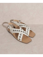 The Kylie White | Studded Cross Band Sandal-Sandals-Krush Kandy, Women's Online Fashion Boutique Located in Phoenix, Arizona (Scottsdale Area)