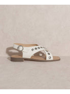 The Kylie White | Studded Cross Band Sandal-Sandals-Krush Kandy, Women's Online Fashion Boutique Located in Phoenix, Arizona (Scottsdale Area)