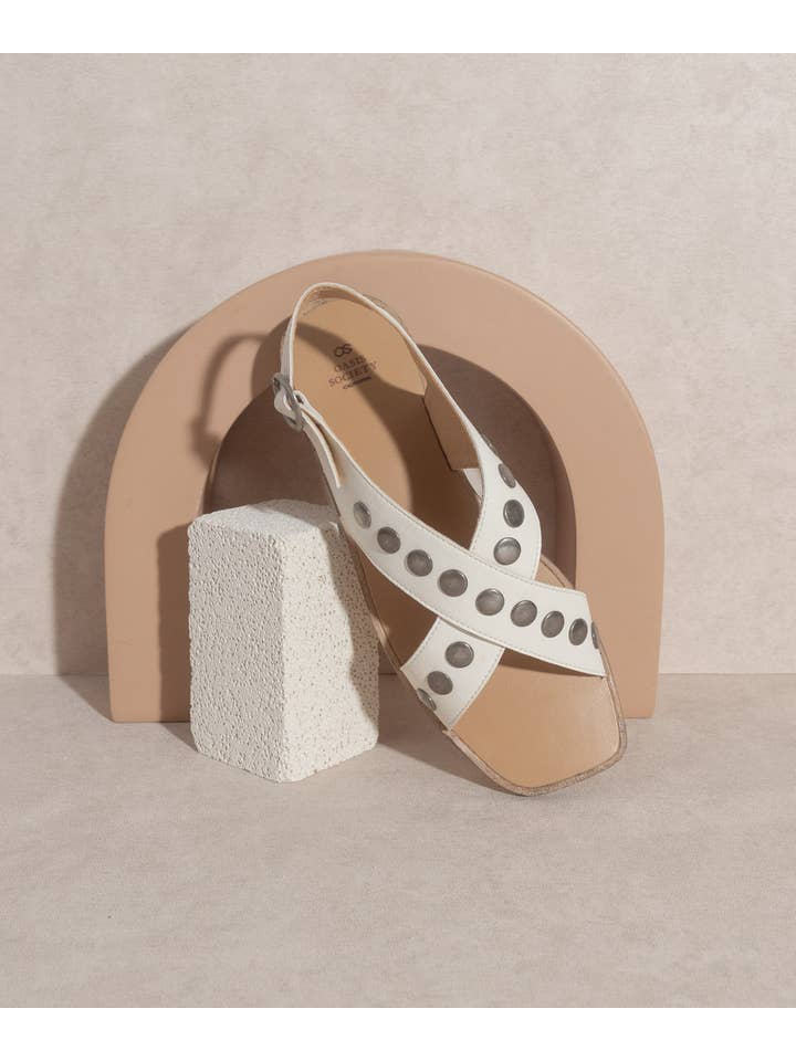 The Kylie White | Studded Cross Band Sandal-Sandals-Krush Kandy, Women's Online Fashion Boutique Located in Phoenix, Arizona (Scottsdale Area)