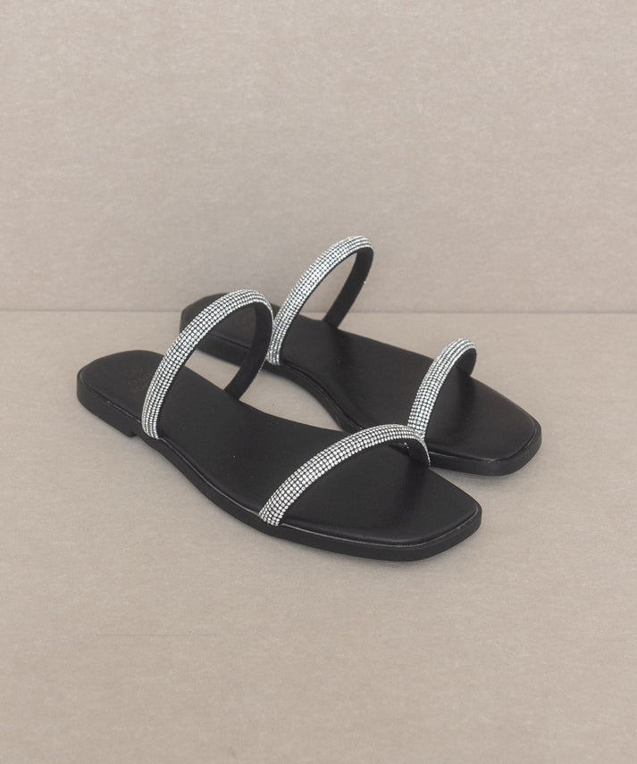 The Lucy | Satin Lined Rhinestone Strappy Flat Sandal-Sandals-Krush Kandy, Women's Online Fashion Boutique Located in Phoenix, Arizona (Scottsdale Area)