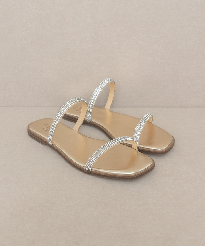 The Lucy | Satin Lined Rhinestone Strappy Flat Sandal-Sandals-Krush Kandy, Women's Online Fashion Boutique Located in Phoenix, Arizona (Scottsdale Area)