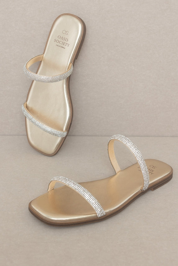 The Lucy | Satin Lined Rhinestone Strappy Flat Sandal-Sandals-Krush Kandy, Women's Online Fashion Boutique Located in Phoenix, Arizona (Scottsdale Area)