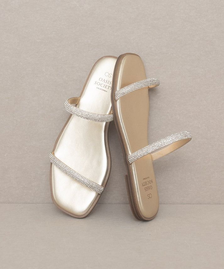 The Lucy | Satin Lined Rhinestone Strappy Flat Sandal-Sandals-Krush Kandy, Women's Online Fashion Boutique Located in Phoenix, Arizona (Scottsdale Area)