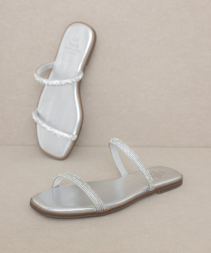 The Lucy | Satin Lined Rhinestone Strappy Flat Sandal-Sandals-Krush Kandy, Women's Online Fashion Boutique Located in Phoenix, Arizona (Scottsdale Area)