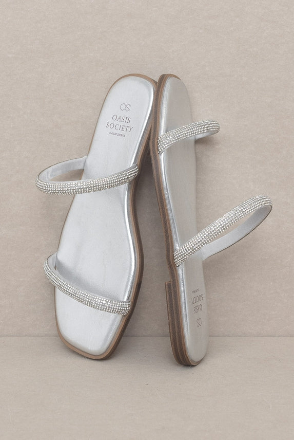 The Lucy | Satin Lined Rhinestone Strappy Flat Sandal-Sandals-Krush Kandy, Women's Online Fashion Boutique Located in Phoenix, Arizona (Scottsdale Area)