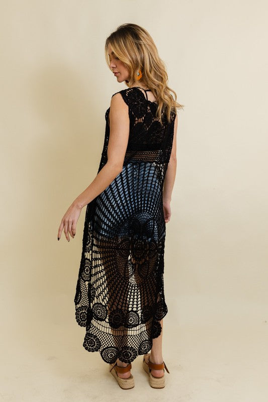 Boho Crochet Lace Trim Long Back Vest-Vests-Krush Kandy, Women's Online Fashion Boutique Located in Phoenix, Arizona (Scottsdale Area)