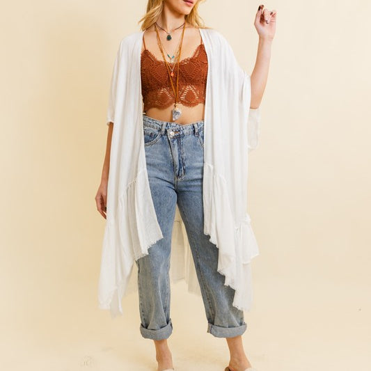 Solid Ruffle Edge Bohemian Kimono-Kimonos-Krush Kandy, Women's Online Fashion Boutique Located in Phoenix, Arizona (Scottsdale Area)