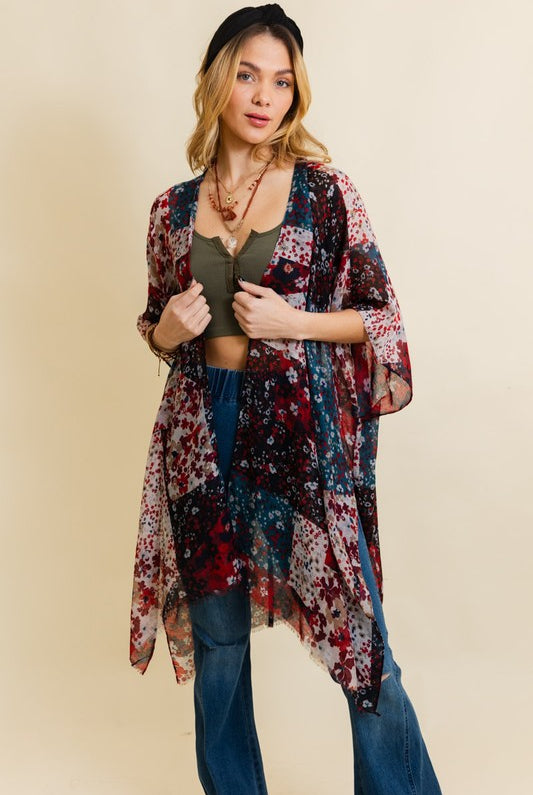 Allover Floral Print Kimono-Kimonos-Krush Kandy, Women's Online Fashion Boutique Located in Phoenix, Arizona (Scottsdale Area)