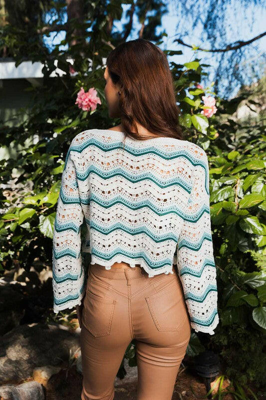 Chevron Crochet Crop Top-Long Sleeve Tops-Krush Kandy, Women's Online Fashion Boutique Located in Phoenix, Arizona (Scottsdale Area)