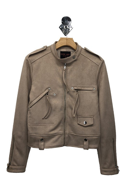 Cropped suede moto jacket clearance