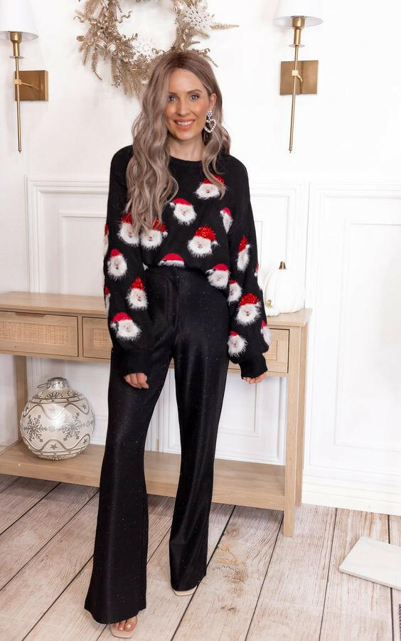 Holiday Santa Party Sweater | S-2X-Sweaters-Krush Kandy, Women's Online Fashion Boutique Located in Phoenix, Arizona (Scottsdale Area)