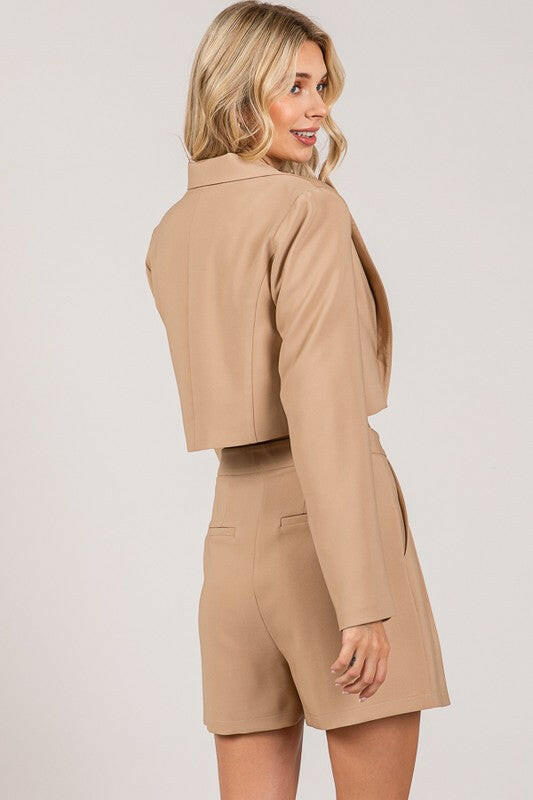 Twill Cropped Single Button Blazer-Blazers-Krush Kandy, Women's Online Fashion Boutique Located in Phoenix, Arizona (Scottsdale Area)