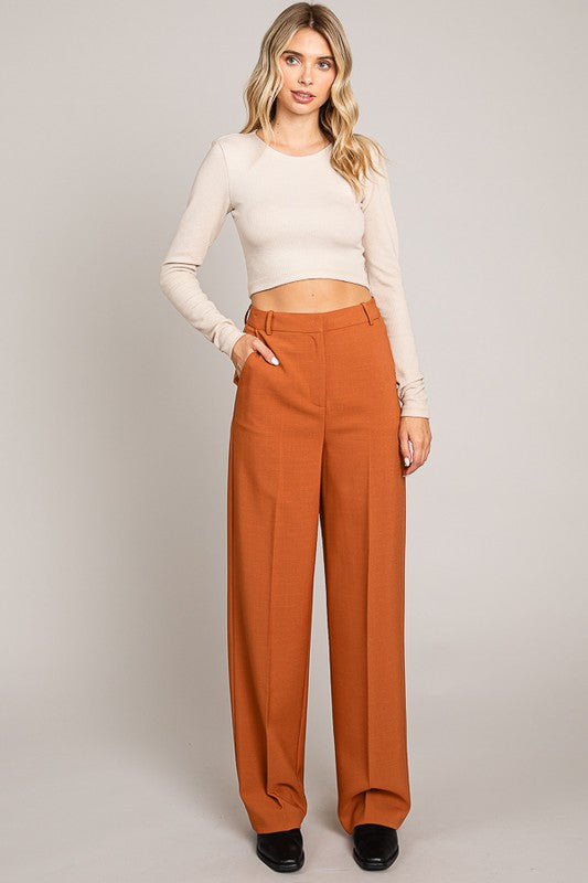 Twill Wide Leg Trousers-Pants-Krush Kandy, Women's Online Fashion Boutique Located in Phoenix, Arizona (Scottsdale Area)