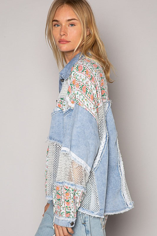 Oversize Balloon Sleeve Floral Contrast Jacket-Jackets-Krush Kandy, Women's Online Fashion Boutique Located in Phoenix, Arizona (Scottsdale Area)