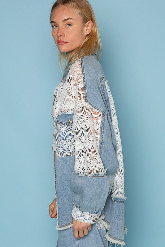 POL Oversized Vintage Lace Shacket-Shackets-Krush Kandy, Women's Online Fashion Boutique Located in Phoenix, Arizona (Scottsdale Area)