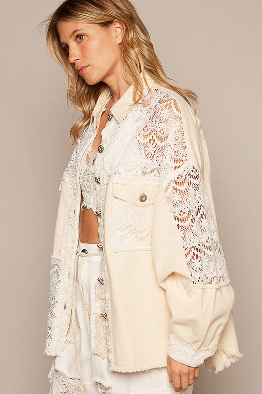 POL Oversized Vintage Lace Shacket-Shackets-Krush Kandy, Women's Online Fashion Boutique Located in Phoenix, Arizona (Scottsdale Area)