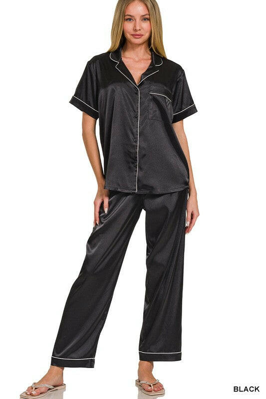 Satin Pajama Set-2 Piece Outfit Sets-Krush Kandy, Women's Online Fashion Boutique Located in Phoenix, Arizona (Scottsdale Area)