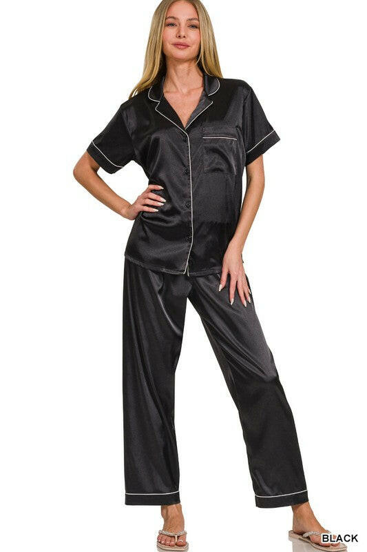 Satin Pajama Set-2 Piece Outfit Sets-Krush Kandy, Women's Online Fashion Boutique Located in Phoenix, Arizona (Scottsdale Area)