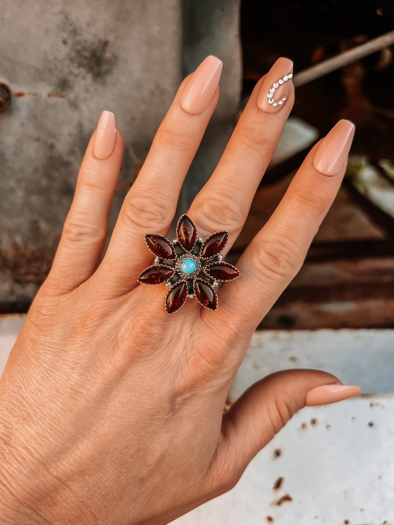 Amber and Turquoise Daisy Flower Ring-Krush Kandy, Women's Online Fashion Boutique Located in Phoenix, Arizona (Scottsdale Area)