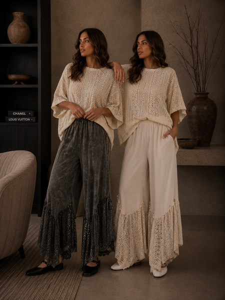 Boho Lace Wideleg Pants | Romantic Flowy Pants Women | Krush Kandy