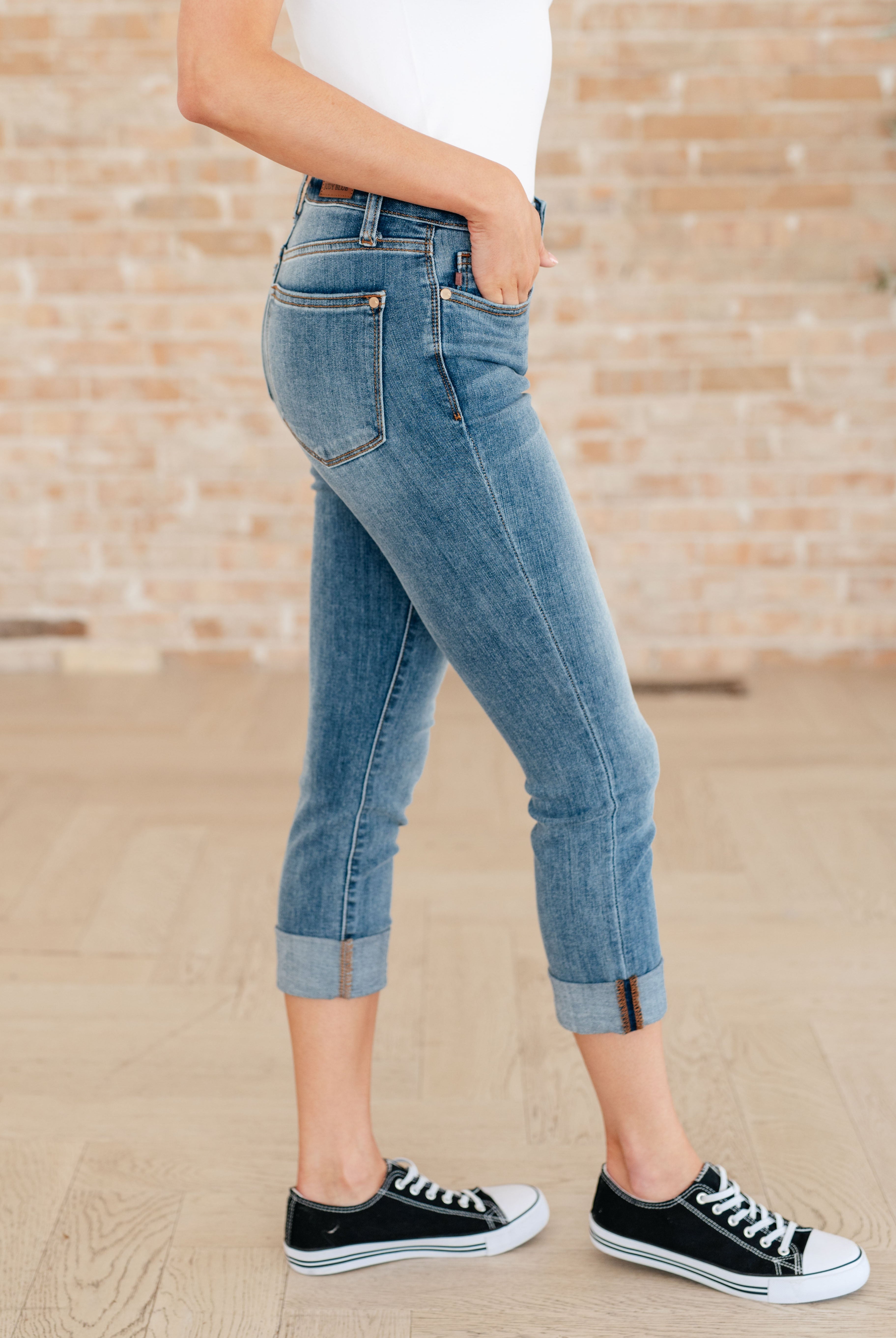 JUDY BLUE Laura Mid Rise Cuffed Skinny Capri Jeans-Jeans-Krush Kandy, Women's Online Fashion Boutique Located in Phoenix, Arizona (Scottsdale Area)