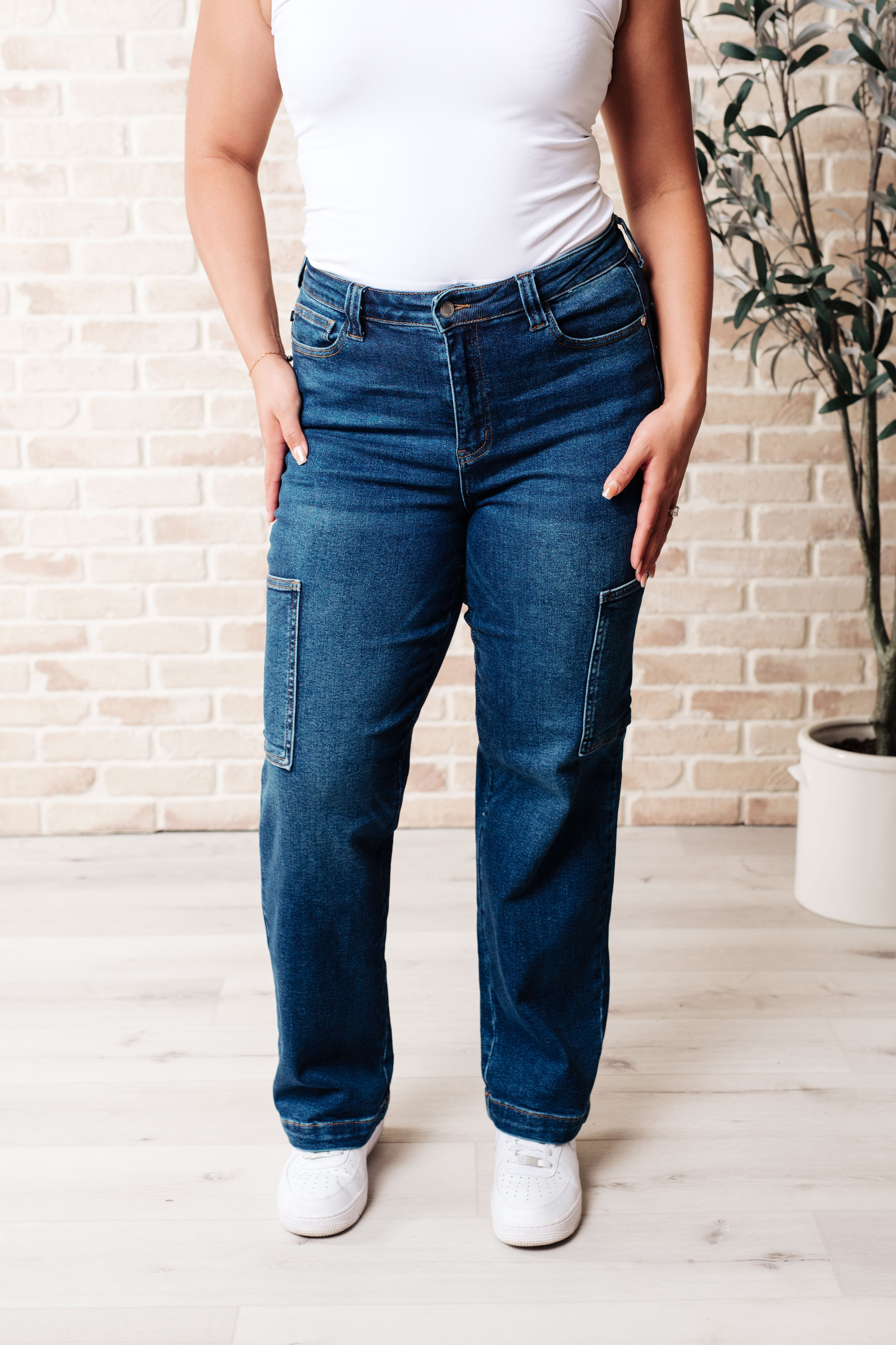 Judy Blue Leila High Rise Cargo Straight Jeans-Jeans-Krush Kandy, Women's Online Fashion Boutique Located in Phoenix, Arizona (Scottsdale Area)