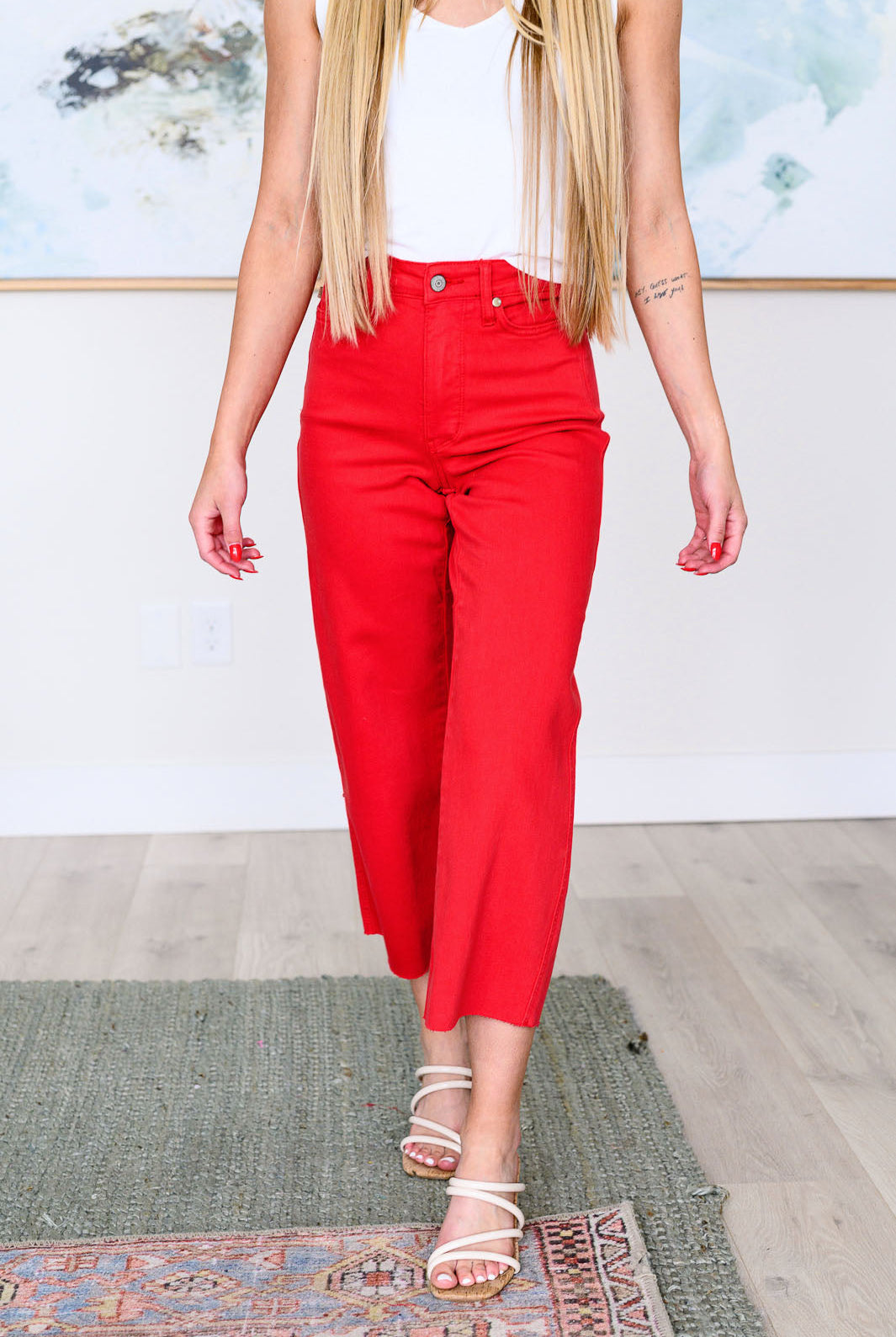 Lisa High Rise Control Top Wide Leg Crop Jeans in Red-Denim-Krush Kandy, Women's Online Fashion Boutique Located in Phoenix, Arizona (Scottsdale Area)