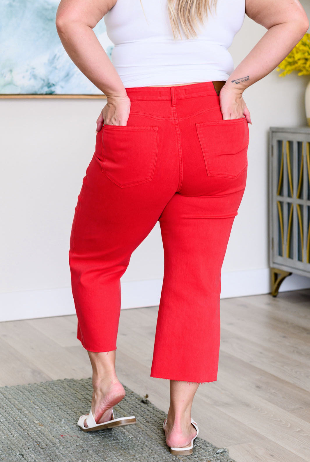Lisa High Rise Control Top Wide Leg Crop Jeans in Red-Denim-Krush Kandy, Women's Online Fashion Boutique Located in Phoenix, Arizona (Scottsdale Area)
