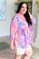 Lizzy Babydoll Top in Blush Rainbow Leopard-Long Sleeve Tops-Krush Kandy, Women's Online Fashion Boutique Located in Phoenix, Arizona (Scottsdale Area)