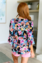Lizzy Bell Sleeve Top Black and Teal Tropical Floral-Long Sleeve Tops-Krush Kandy, Women's Online Fashion Boutique Located in Phoenix, Arizona (Scottsdale Area)
