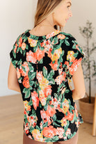 Lizzy Cap Sleeve Top in Black Garden Floral-Short Sleeve Tops-Krush Kandy, Women's Online Fashion Boutique Located in Phoenix, Arizona (Scottsdale Area)