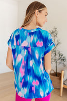 Lizzy Cap Sleeve Top in Royal Brush Strokes-Short Sleeve Tops-Krush Kandy, Women's Online Fashion Boutique Located in Phoenix, Arizona (Scottsdale Area)