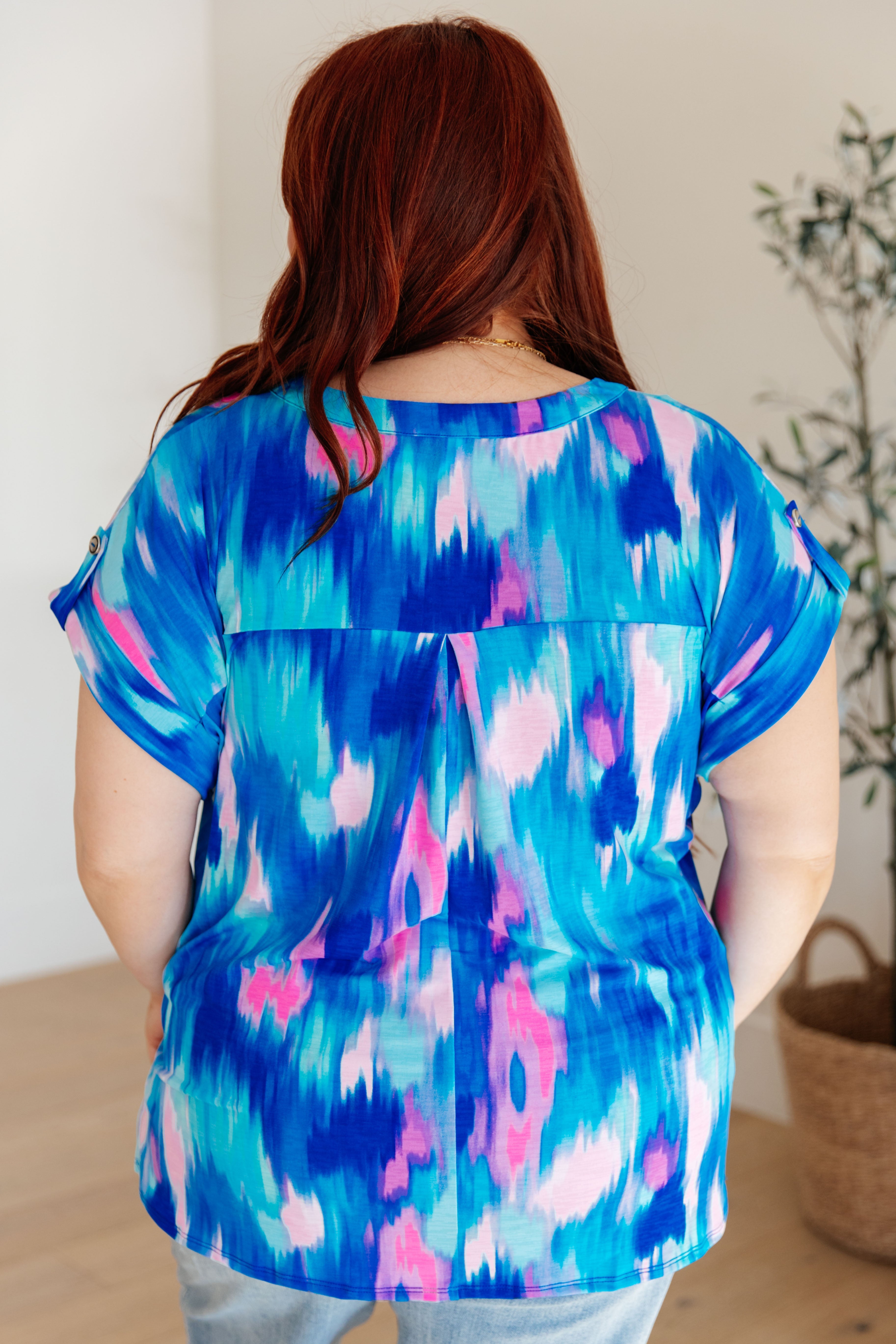 Lizzy Cap Sleeve Top in Royal Brush Strokes-Short Sleeve Tops-Krush Kandy, Women's Online Fashion Boutique Located in Phoenix, Arizona (Scottsdale Area)