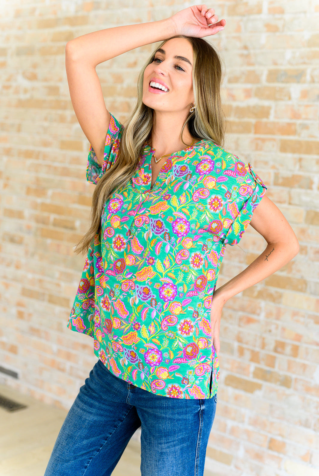 Lizzy Cap Sleeve Top in Emerald and Plum Floral Paisley-Short Sleeve Tops-Krush Kandy, Women's Online Fashion Boutique Located in Phoenix, Arizona (Scottsdale Area)