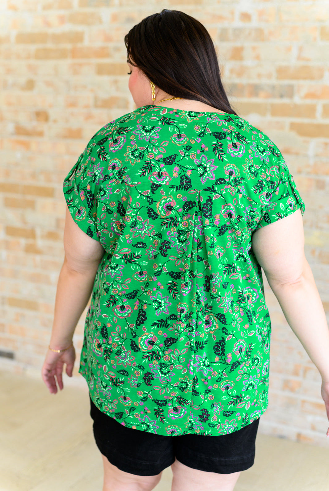 Lizzy Cap Sleeve Top in Green and Black Floral-Short Sleeve Tops-Krush Kandy, Women's Online Fashion Boutique Located in Phoenix, Arizona (Scottsdale Area)