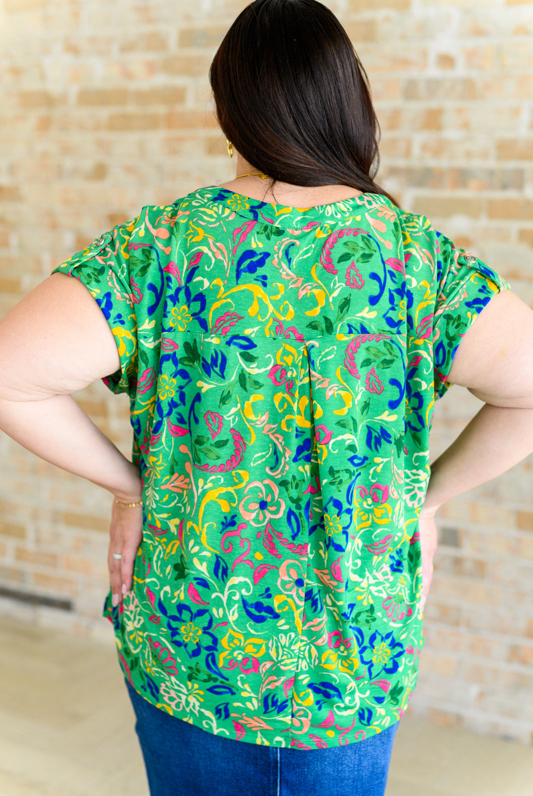 Lizzy Cap Sleeve Top in Green and Royal Watercolor Floral-Short Sleeve Tops-Krush Kandy, Women's Online Fashion Boutique Located in Phoenix, Arizona (Scottsdale Area)
