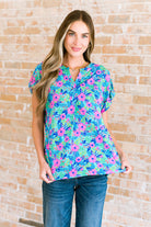 Lizzy Cap Sleeve Top in Mint and Lavender Floral-Short Sleeve Tops-Krush Kandy, Women's Online Fashion Boutique Located in Phoenix, Arizona (Scottsdale Area)