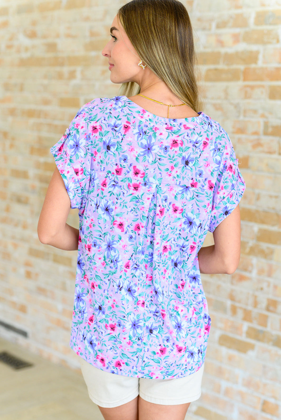 Lizzy Cap Sleeve Top in Muted Lavender and Pink Floral-Short Sleeve Tops-Krush Kandy, Women's Online Fashion Boutique Located in Phoenix, Arizona (Scottsdale Area)